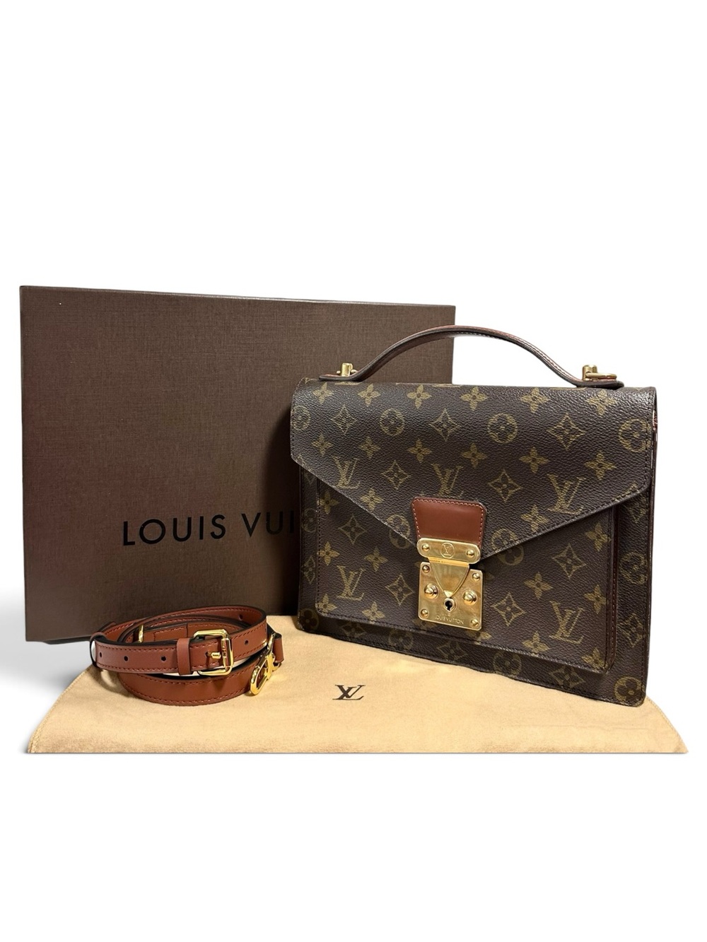 Louis Vuitton Monogram Monceau 28 Leather Two Way Bag w.Dust Bag Box & Strap